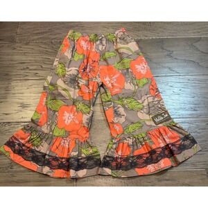 Matilda‎ Jane Girls Pants Size 4 Floral Ruffle Bottoms Gray Orange Green